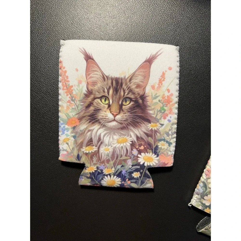 Cat Koozie Can Insulator Set 3pk OS Multicolor Floral Maine Coon‎ Ragdoll Hippie